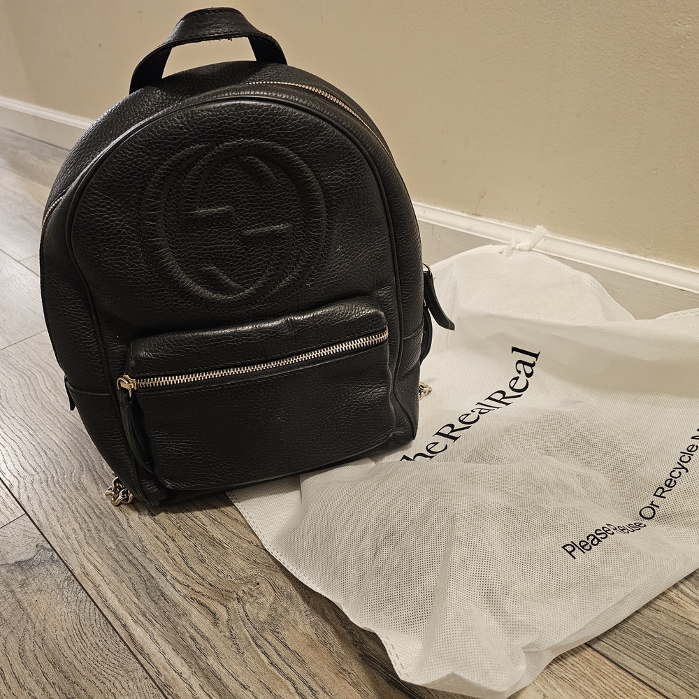 Gucci Soho Logo Black Leather Backpack